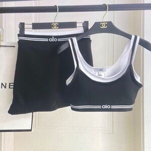ALO Yoga Black & White Double-Strap Sports Bra